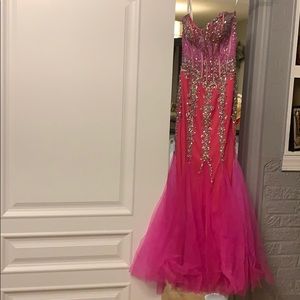 Hot pink Jovani sleeveless prom dress